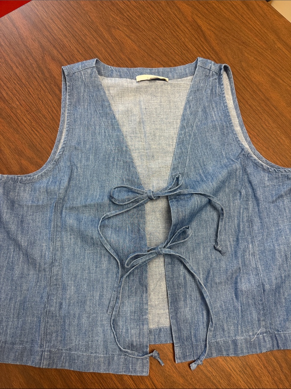 LOFT Light Blue Tie-Front Denim Crop Vest